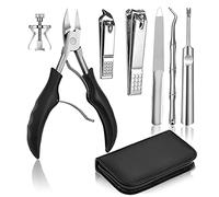 7 PCS Thick Ingrown Toenail Clipper Kit with Nail Clippers, Toenail Lifter, Cuticle Cutter, Nail File, Toenail Corrector, PU Leather Case for Ingrown Thick Hard Toe Nail Fingernail