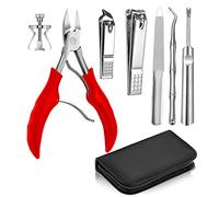 7 PCS Thick Ingrown Toenail Clipper Kit with Nail Clippers, Toenail Lifter, Cuticle Cutter, Nail File, Toenail Corrector, PU Leather Case for Ingrown Thick Hard Toe Nail Fingernail（Red）