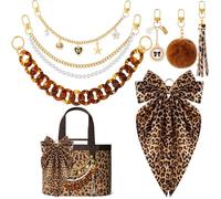 7 Pcs Tote Bag Accessories Set for Women,Leopard Bag Charms Decorative Bow Pearl Pom Pom Chain Charms & Keychain Charms,Compatible with Camino 20/35/50 Carryall,Beach Tote Bags
