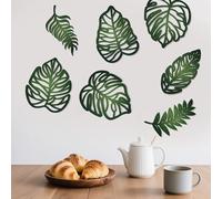 7 Pcs Tropical Wall Decor,Boho Wooden Palm Leaves Wall Art,Tropical jungle Leaf Wall Art,Vintage Natural Monstera Leaf Plaque for Farmhouse Kitchen Bedroom Garden(Green)