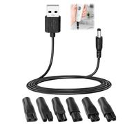 7 Pcs Universal Shaver Charger Kit USB Power Cord Adapter Electric Shaver Charger Cable with 6pcs Heads for Electric Hair Clippers Razor Beard Trimmers Desk Lamps Beauty Instruments Purifiers, 5V