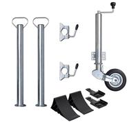(7 pcs) vidaXL Folding Jockey Wheel 60 mm with Wheel Chocks Trailer Caravan Horse Box