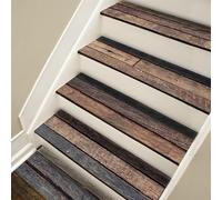 7 PCS Vintage Wood Grain Stair Stickers Peel and Stick Stair Riser Stickers for Home Kitchen Office Decor 39.37"x8.27"