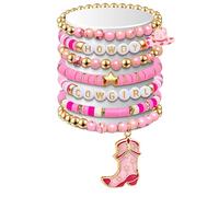 7 PCS Western Cowgirl Beaded Stretch Bracelets for Women Stackable Cowgirl hat and boots accessories Christmas Birthday Gifts Bohemian-style jewelry, One Size, Plastic, no gemstone