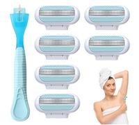 7 Pcs Women's Razor Blades Refills With blue handle, Compatible with Smooth Razor, 3 Layer Blade Pivoting Head, Washable Easy to Replace Deliver an Extra Smooth Shave that Lasts