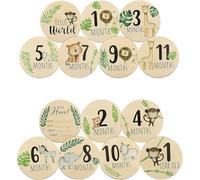 7 Pcs Wooden Baby Milestone Cards Baby Months Signs, Double Sided Milestone Baby Cards, 10cm Round Month Baby Milestone Signs for New Parents Gift Set (1 Set)