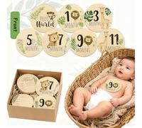 7 Pcs Wooden Baby Milestone Cards for New Parents - Double-Sided Animal Print Monthly Signs - Monthly Growth Markers for Newborn Photography Props, Nursery Decor and Baby Shower