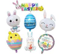 7 Pcs XXL Easter Foil Balloons, Including Bunny, Chicks, Double-sided Easter Eggs and Balls Balloons, Easter Balloons for Easter, Birthday, Baby Shower - Unisex Children