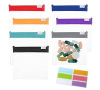 7 Pcs Zippered Pill Pouch with Label, Seven Colours Portable Medicine Baggies for Weekly Use, Reusable Mini Pill Organiser Dustproof and Moisture-Proof EVA Medication Bag for Travel Pills Storage
