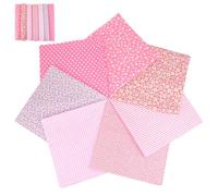 7-Piece 25 x 25 cm Pre-Cut Bundle, Cotton Fabric Squares, Pink Prints | Coordinated Floral, Stripe, Gingham And Polka Dot Designs, For Quilting, Sewing, Patchwork, Accessories And Home Décor