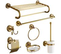 7 Piece Antique Brass Gold Bathroom Accessories Set - TooCust Brass 24” Towel Holder, Antique Bar Brass Bath Accessories - Wall Mounted Brass Bathroom Hardware Accessory Set
