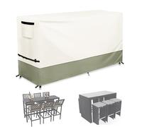 7 Piece Bar Height Patio Dining Set Covers,100% Waterproof Outdoor 76 Inch Rectangular High Wicker Bar Table and Chairs Sets Cover, Bar Table Set Covers for Patio Furniture Set, Beige