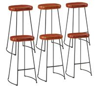 7-Piece Bar Set in Rough Mango Wood and Metal with 6 Bar Stools, Compact Dining Set for Dining Room and Kitchen, Modern Solid Wood Furniture Set in Rustic Country Style with Sturdy Table Top