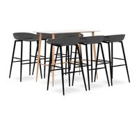 7-Piece Bar Set White and Grey with MDF Table Top and Metal Legs in Wood Look, 1 Bar Table 120 x 60 x 105 cm, 6 Ergonomic Bar Stools with Backrest