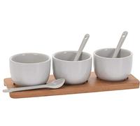 7 Piece Ceramic Jam Preserve Sauce Dip Serving Dish Bowl with Tray & Spoon Set, White
