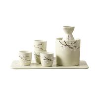 7 Piece Ceramic Sake Set, Japanese Flower Pattern, with 1 Sake Serving Bottle, 4 Sake Cups, 1 Wine Warmer Pot and 1 Tray, Best Gift for Family and Friends C