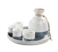 7 Piece Ceramic Sake Set, Japanese Sake Set, with High Temperature Glaze, Heated Wine Warmer for Oriental Food or Culture Lovers, Easy to Clean, Blue