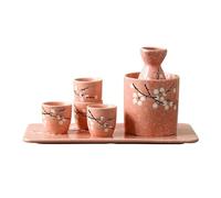 7 Piece Ceramic Set with Warming Pot, Japanese Sake Pots Set, White Plum Traditional Sake Cup, Hand Painted Design, Porcelain, Ceramic, Crafts, Glasses