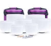 7 Piece Chakra Frosted Quartz Crystal Singing Bowl Set with Free Box - 8 to 14 inch, 432 Hz Frequency