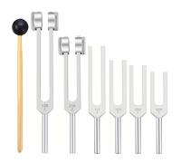 7-Piece Chakra Tuning Fork Set For Healing With Aluminum Alloy Construction, Includes Wood Striker And Labeled Hertz Frequencies