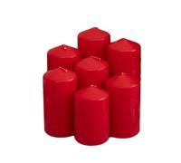 7 Piece Christmas Pillar Candle Set Unscented Wax Festive Lantern Decoration (Red)