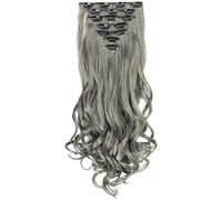7 Piece Clip in Hair Extensions, 22 in Gray White Curly Synthetic Fiber, Deep Wave Texture, Multi Clip Design, Mixed Shades, for Everyday Wear and Special Events