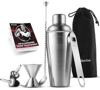 7-Piece Cocktail Shaker Set - Bar Tools - Stainless Steel Bartender Kit, with All Bar Accessories, Cocktail Strainer, Double Jigger, Bar Spoon, Bottle Opener, Pour Spouts