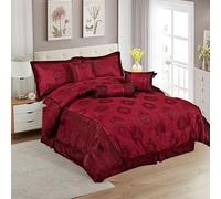 7-Piece Comforter Set - 100% Polyester Quilt Bedspread Set - Double, King, Super King Size Bedding Set and Cushions - Burgundy