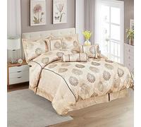 7-Piece Comforter Set - 100% Polyester Quilt Bedspread Set - Double, King, Super King Size Bedding Set with Cushions (Stone)