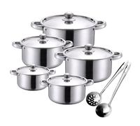 7-Piece Cooking Pot Set Made of Stainless Steel,Double Handle with Lids Soup Ladle Slotted Spoon Classic Design,with 3 Cooking Pots and 2 Saucepan (Silver)