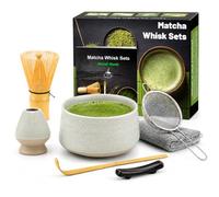 7 Piece Crackle Glaze Matcha Whisk Set, Grey Green Ceramic Bowl & Whisk Holder, Handcrafted Bamboo Whisk, Tea Scoop, Strainer, Scoop Rest & Absorbent Cloth, Japanese Tea Kit Gift for Matcha Lovers