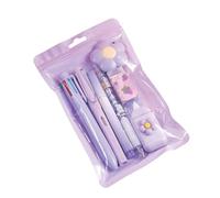 7 - Piece Cute Pink Stationery Set with Ballpoint Pens, Pencil Sharpener, Highlighter, Correction Tape, Ruler and Utility Knife, Ideal for School and Office, Purple