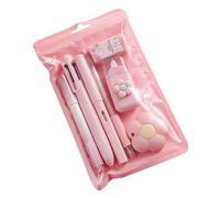 7 - Piece Cute Pink Stationery Set with Ballpoint Pens, Pencil Sharpener, Highlighter, Correction Tape, Ruler and Utility Knife, Ideal for School and Office, Pink