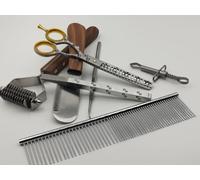 7-Piece Dog Grooming Kit - Includes Rake, Stripping Comb, Fine Comb, Scissors, File, Scalar & Tick Remover