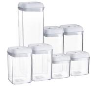 Argon Table Food Storage Containers with Airtight Flip Lock Lids - 7-Piece - White - Plastic Storage Tubs Tupperware Pantry Food Organiser for Cereal, Oats, Sugar, Coffee, Biscuits, Tea