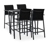 vidaXL Garden Bar Set 5 Piece Black and Grey Outdoor Furniture Table and Chair