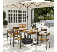 7 Piece Garden Dining Set with Table and 6 Stackable Chairs, Brown