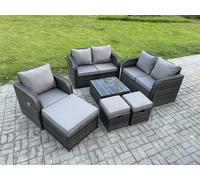 Fimous 7 Piece Garden Furniture Sets 6 Seater Outdoor Patio Furniture Set Weaving Wicker Rattan Sofa Chair and Table with 3 Footstools