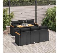 7 Piece Garden Sofa Set with Cushions Black Poly Rattan Acacia