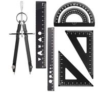 7-Piece Geometry Set with Metal Compass, Protractor, Rulers, Mathematical Drawing Tools for Students, Black