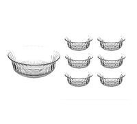7 Piece Glass Bowls Set Decorative Round Glass Fruit Triffle Salad Bowls Trifle Dessert Bowls Sundae Ice Cream Crystal Look Footed Dishes Appetiser Starter Prawn Cocktail Pudding
