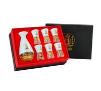 7 Piece Glass Crystal Set, Celadon Golden Folich Sake Cup Sake Set, 6 Sake Cups and 1 Sake Pot, High Quality Gift Box, Best Gift for Family and