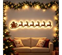 7-Piece Glow Christmas Wall Decor, Illuminated Wooden Holiday Lights | 7-Piece Illuminated Wooden Christmas Wall Decorations, Wooden Holiday Lights, Warm Backlit, Peel & Stick, Living Room Bedroom