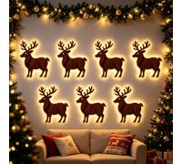7-Piece Glow Christmas Wall Decor, Illuminated Wooden Holiday Lights | 7-Piece Illuminated Wooden Christmas Wall Decorations, Wooden Holiday Lights, Warm Backlit, Peel & Stick, Living Room Bedroom