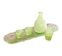 7-Piece Green Glass Sake Set, Japanese Tea Restaurant Wine Warmer, with 4 Cups, for Rice Wine & Liquor