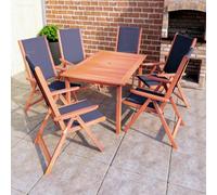 7 Piece Hardwood Outdoor Furniture Set With 6 Reclining Textilene Chairs, Large Rectangular Table - Easy, Quick Assembly
