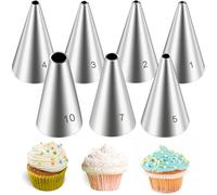 7 Piece Icing Bag Set, Stainless Steel, Professional Hole Nozzle, Cake Decorating Nozzles, Round Cake Accessories, for Cream, Cakes, Cupcakes, Fondant, Cakes, Macaroon, Round Opening