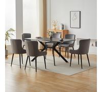 7 Piece Industrial Style Dining Set Extending Table and 6 Chairs Marble Effect