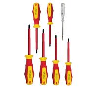 7-Piece Insulated Electrician's Screwdriver Set, 7 Professional Screwdrivers, VDE Tested: 1 Tester, 3 Flat Heads, 3 Phillips Heads. Professional Quality: Individually Tested to 1000V.