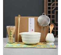 7 Piece Japanese Style Matcha Set - Tea Ceremony Kit with Bamboo Whisk, 500ml Bowl, Spoons, Sieve, Whisk Holder and Cloth - Complete Matcha Accessories (White)